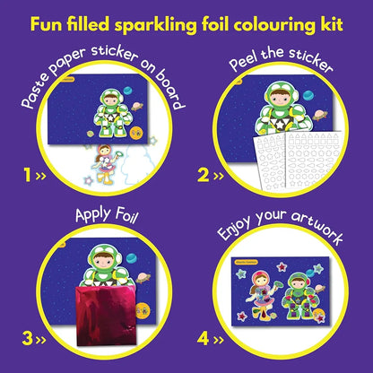 SparkLPlay Foil Art & Craft Kit for Kids Ages 4 to 9 | Space Foil Fun | DIY Craft Kit | Birthday Gift for Boys & Girls | Mess-Free Creative Craft | Space Age