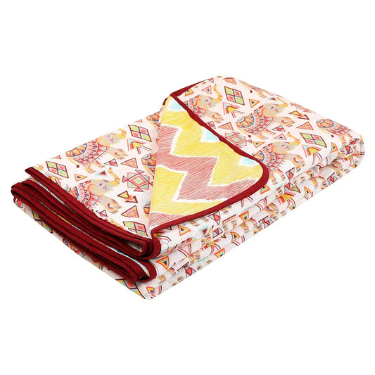 Cloth Fusion Reversible Dohar Double Bed Soft Cotton Blend AC Blanket for Summer Multicolor