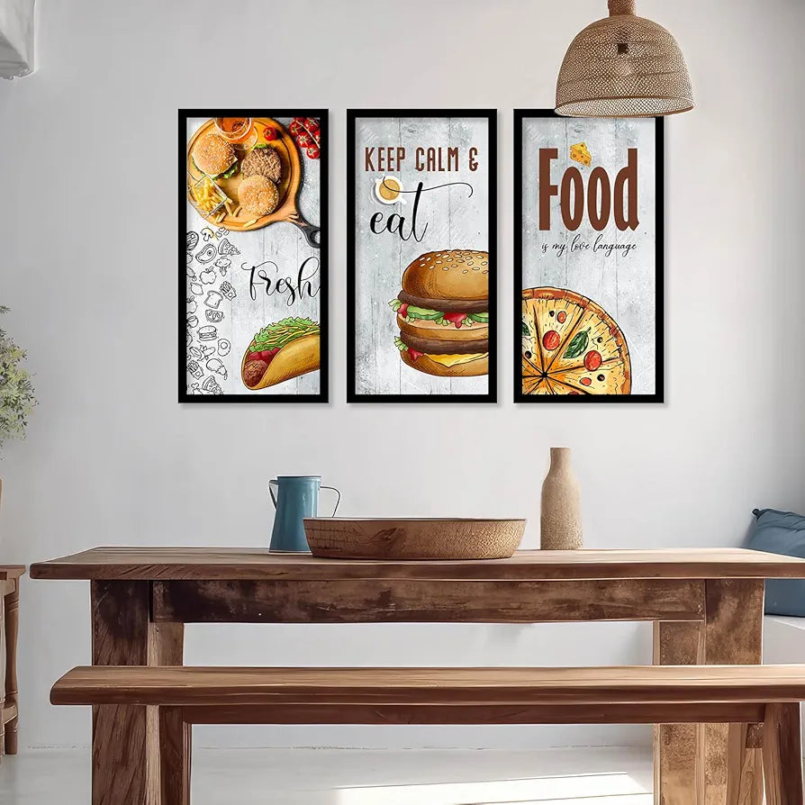 Kotart Kitchen Quotes Posters with Frame for Restaurant Fresh Set of 3