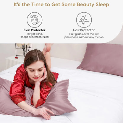 Cloth Fusion Satin Pillow Cover Set of 2 Perfect Pillow Case with 3 Satin Soft Scrunchies Rose Gold