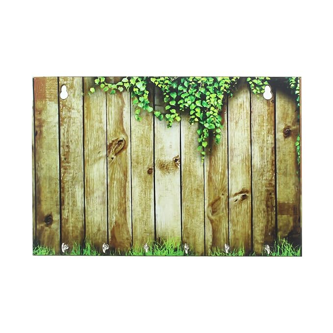 Ecraftindia Abstract Theme Wooden Key Holder With 6 Hooks | Colour Brown