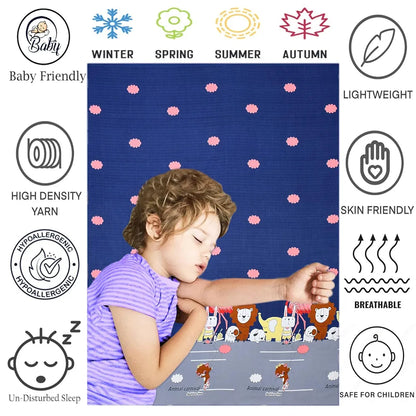 Fresh From Loom Glace Cotton 300 tc Wrinkle Free Soft Hypoallergenic Elastic Fitted Cartoon Printed Bedsheets For Kids With 1 Pillow Jungle Blue Smallsingle