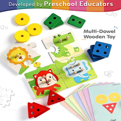 Fristcry Intelliskills Premium 18 Pcs Wooden Geometric Shape Sorter & Flash Card for Kids | Educational Blocks Puzzles for Boys & Girls