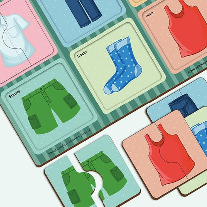 Mini Leaves 2 Piece Puzzle for Kids | Clothes Jigsaw Puzzle | Set of 6 Wooden Puzzles for Kids | Educational Toys