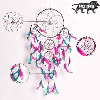 Dream Catcher Traditional Indian Dreamcatcher Height 75 cm Big Pink Green DC
