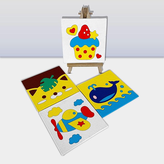 Mini Leaves Mini Canvas Craft Art Paint Kit for Beginner With Wooden Easel, Colours, Painting Brush | Diy Kit | Set of 4