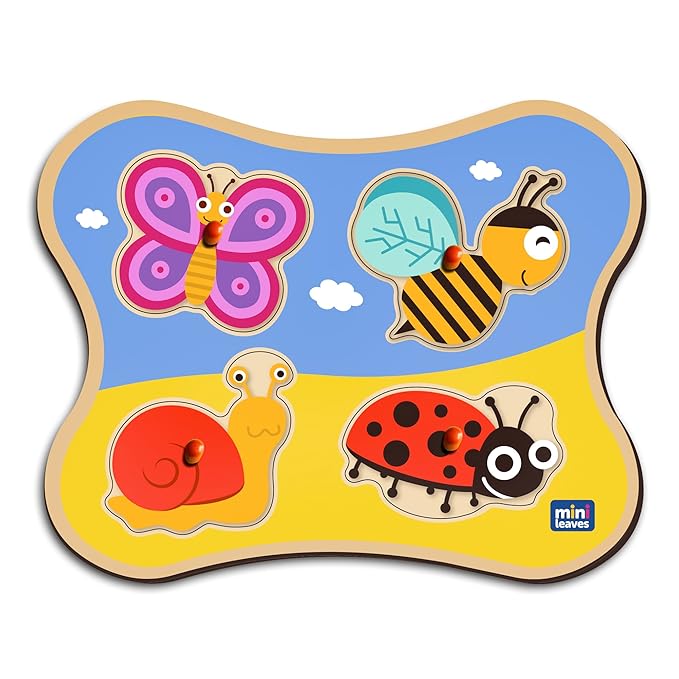 Mini Leaves Insects Friends Jumbo Knob Wooden Puzzle | Knob Puzzles for Kids for Age 1 and Above | Educational Puzzle