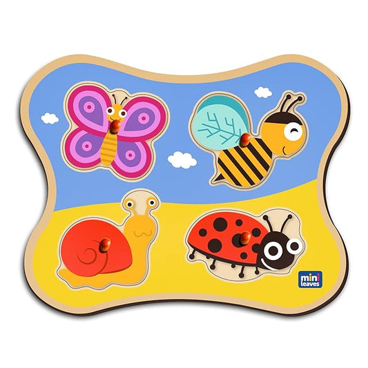 Mini Leaves Insects Friends Jumbo Knob Wooden Puzzle | Knob Puzzles for Kids for Age 1 and Above | Educational Puzzle