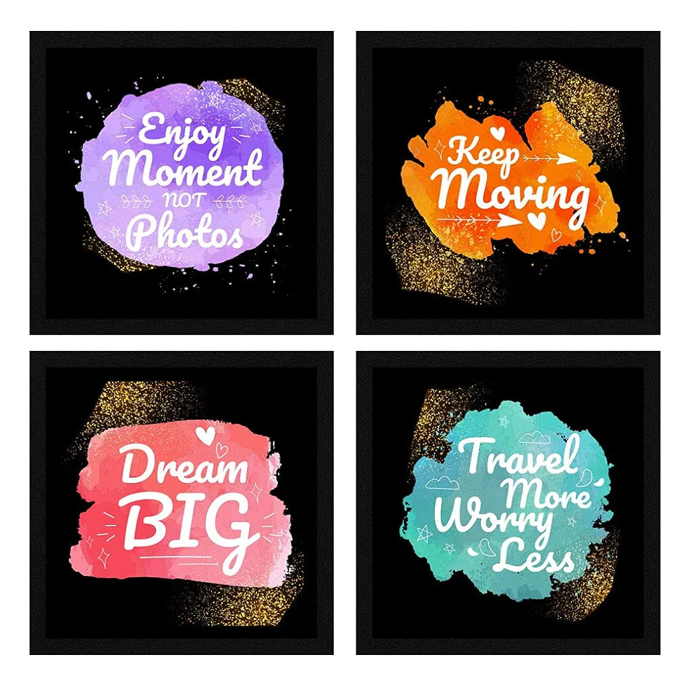 ArtX Paper Motivational Quotes AXJ00137-MOT Keep Moving Wall Art Painting With Frame Set of 4