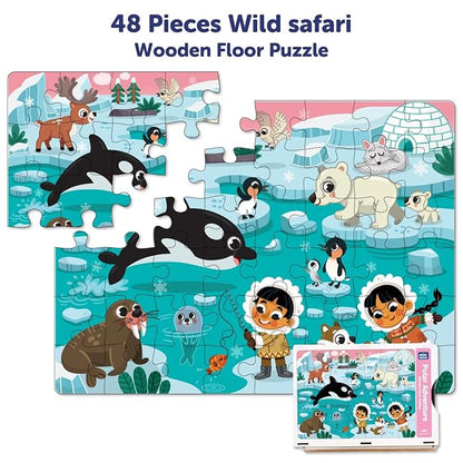 Mini Leaves 48 Piece Wooden Puzzle for Kids & Adults | Polar Adventure Jigsaw Puzzle | Fun & Challenging Floor Wooden Puzzle Game