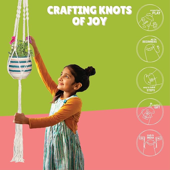 Kalakaram Diy Macrame Plant Hanger Making Kit | Pot Holder Diy Making Kit for Home | Rope With Beads and Wooden Stick
