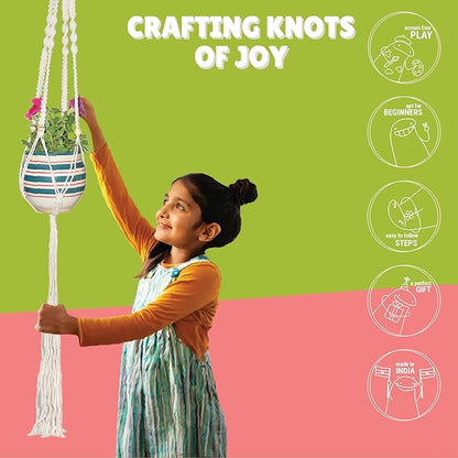 Kalakaram Diy Macrame Plant Hanger Making Kit | Pot Holder Diy Making Kit for Home | Rope With Beads and Wooden Stick