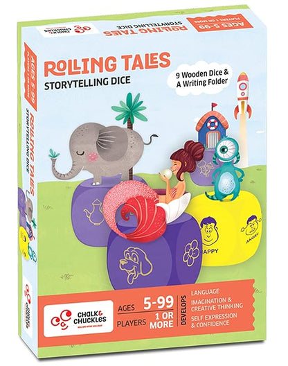 Chalk and Chuckles Rolling Tales, Story Telling Wooden Dice Cubes | Learning and Education Game