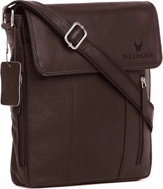 WildHorn Leather 11 inch Sling Messenger Bag for Men I Multipurpose Crossbody Bag I Travel Bag with Adjustable Strap 