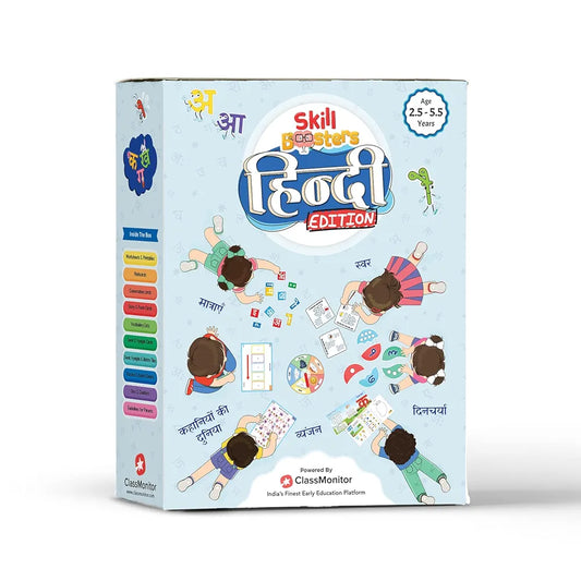 ClassMonitor Hindi Language Learning Kit with Mobile App, 850+ Hindi Vocabulary Words, 100+ Swar, Vyanjan & Matra Tiles, 52 Flash Cards, 24 Conversion Cards, Puzzle for 2-6 Years Kids