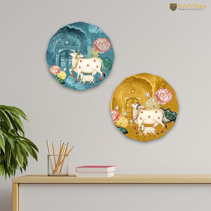 Artvibes Pichwai Round Shape Wooden Wall Hanging Decor | Decorative Hanging Items for Living Room