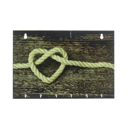 EcraftIndia Heart Made of Rope Theme Wooden Key Holder with 6 Hooks