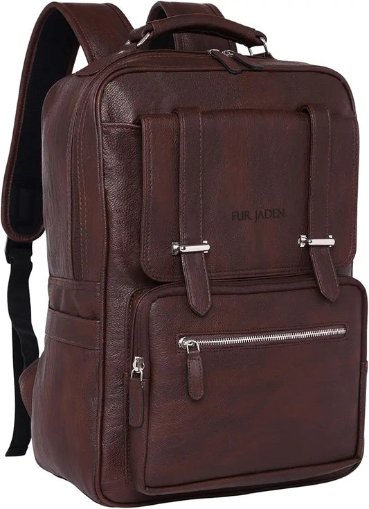FUR JADEN Vegan Leather Stylish 15.6 Inch Laptop Backpack Travel Weekender Bag For Men Women