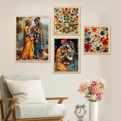 Kotart Traditional Painting For Wall Decoration Framed Madhubani Wall Art Paintings/Posters Set of 4 big Frames G