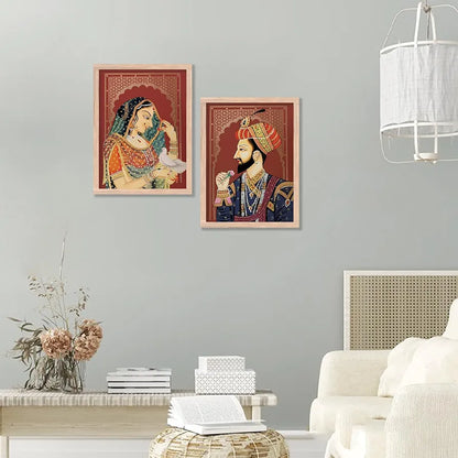 Kotart Rajasthani Painting with Frame for Home Decoration Madhubani Art Painting Pack of 2 Design07