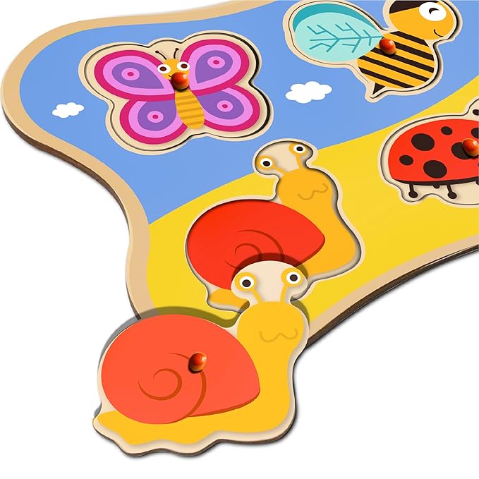 Mini Leaves Insects Friends Jumbo Knob Wooden Puzzle | Knob Puzzles for Kids for Age 1 and Above | Educational Puzzle