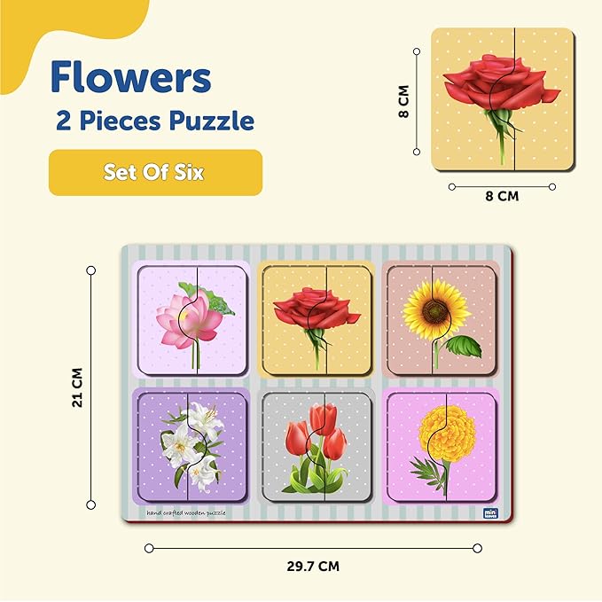 Mini Leaves 24 Months to 48 Months Beginner Educational Puzzle 2 Pieces Wooden Puzzles Flower for 2+ Years | Early Learning Puzzle