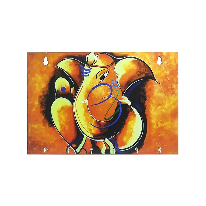 Ecraftindia Lord Ganesha Theme Wooden Key Holder With 6 Hooks