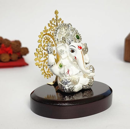 Gold Art India Lord Ganesha Idol Kalpavruksh Tree Silver White Terracotta Body Color Ganesh Ji