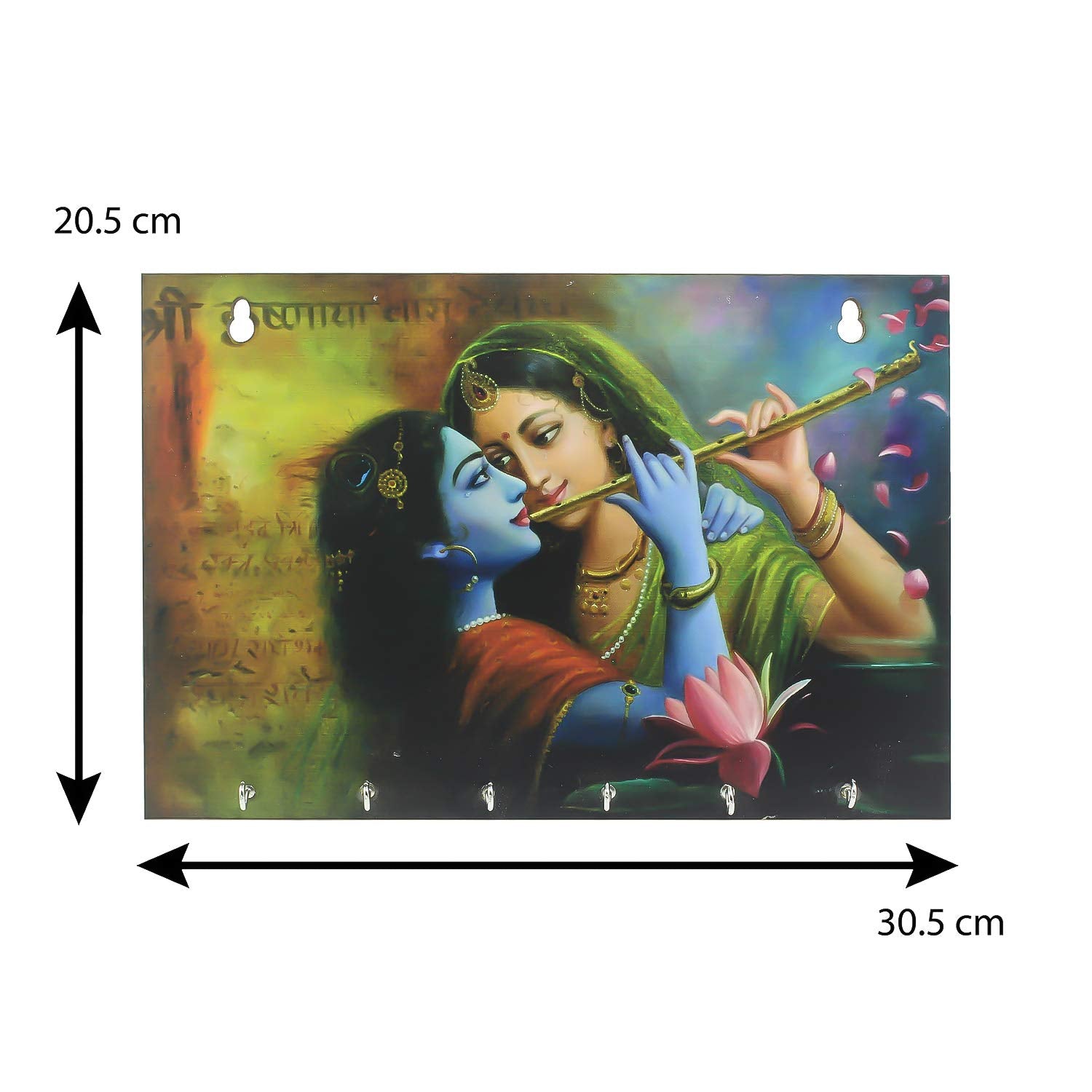Ecraftindia Radhe Krishna Theme Wooden Key Holder With 6 Hooks