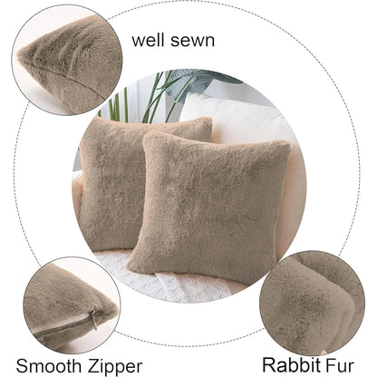 Luxe Home Cushion Cover Duble Side Rabbit Fur Plain Design Covers Set of 2 for Sofa Colour Taupe