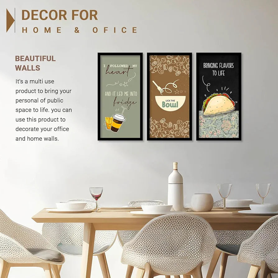 Kotart Restaurant Quotes Posters with Frame for Kitchen I Followed My Heart  Set of 3