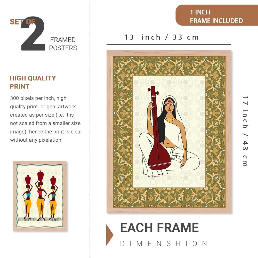 Kotart Gond Art Premium Digital Paintings with Frame Floral Painting Pack of 6 art6