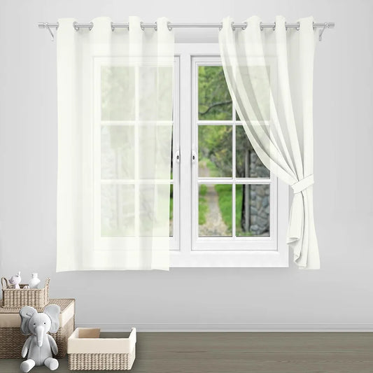 Divine Casa Sheer Window Curtains 5 Feet Textured Abstract Pattern Lightweight & Airy Elegant Semi Transparent Fabric Colour Fine White (Pack of 2)