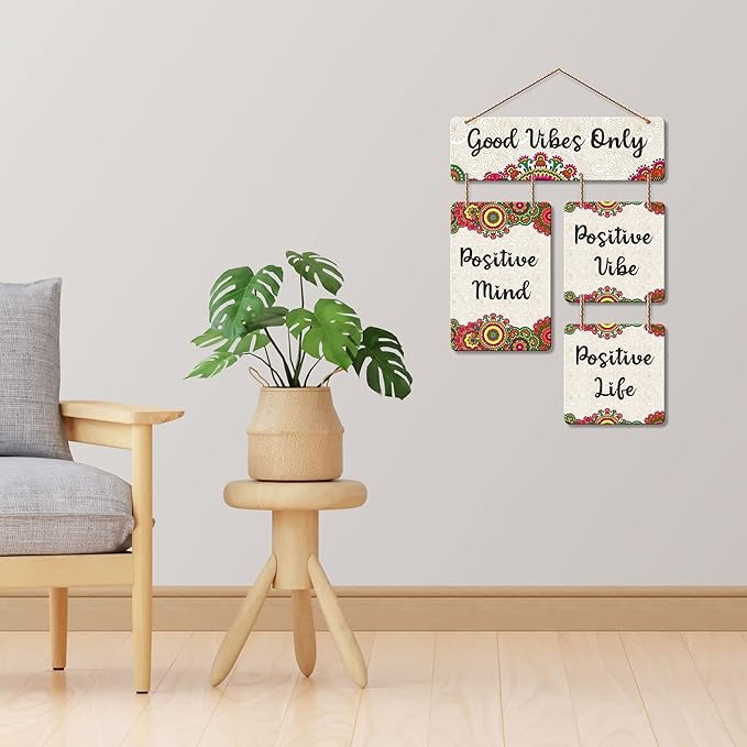 Artvibes Good Vibes Only Decorative Wall Art Mdf Wooden Wall Hanging for Living Room | Quotes Items House Decoration