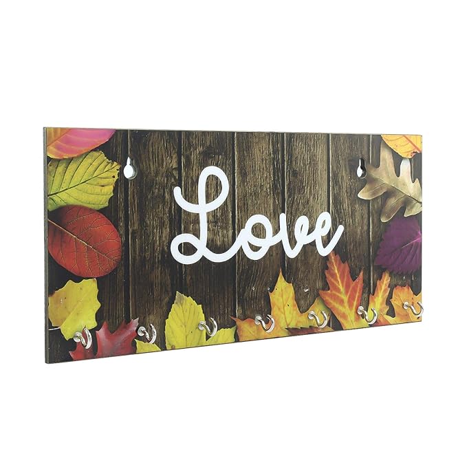 Ecraftindia Love Theme Wooden Key Holder With 7 Hooks