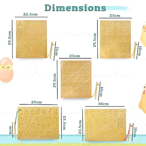 FunBlast Writing Practice Tracing Wooden Boards for Kids Set of 5 Includes Small & Capitals