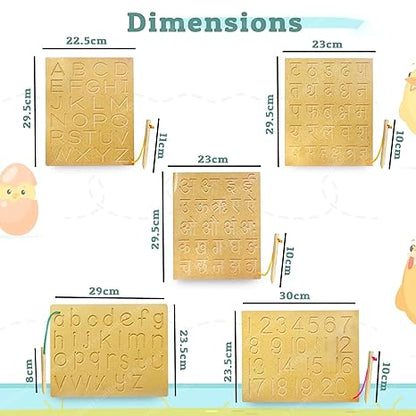 FunBlast Writing Practice Tracing Wooden Boards for Kids Set of 5 Includes Small & Capitals