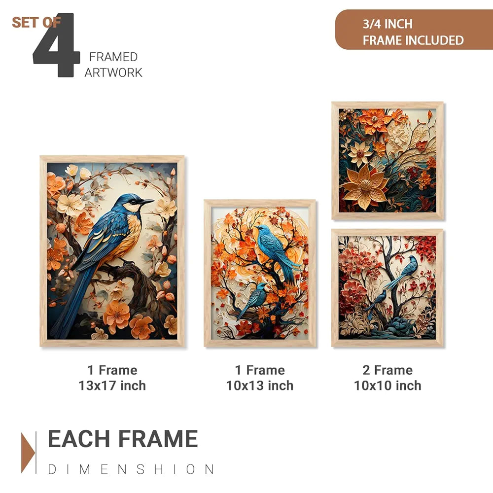 kotart Nature Inspired wall Art Paintings with Frame Set of 4 Frames D