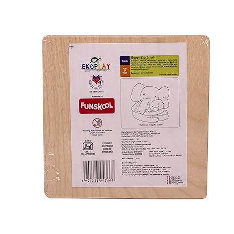 Funskool Ekoplay Hugs Elephant Wooden Puzzle Baby