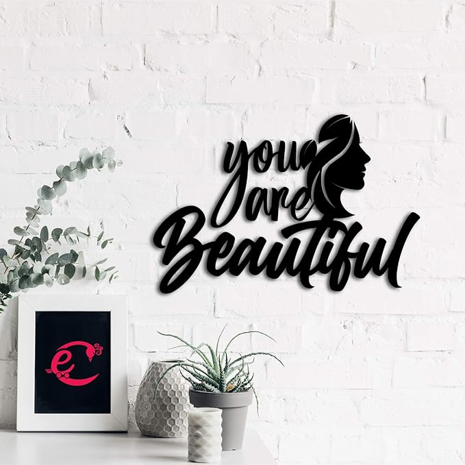 Ecraftindia You Are Beautiful Woman Black Engineered Wood Cutout Wall Art Decor | Wooden Wall Decor Item