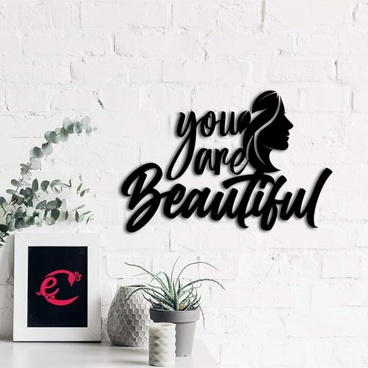 Ecraftindia You Are Beautiful Woman Black Engineered Wood Cutout Wall Art Decor | Wooden Wall Decor Item