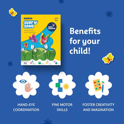 Fevicreate Sand Art Butterflies Art & Craft Kit | Includes Butterfly Templates, Multi-Coloured Sand, Magnet Strip, Spatula & More | by Fevicol | Best Gift for Boys & Girls Age 5+ | Return Gift