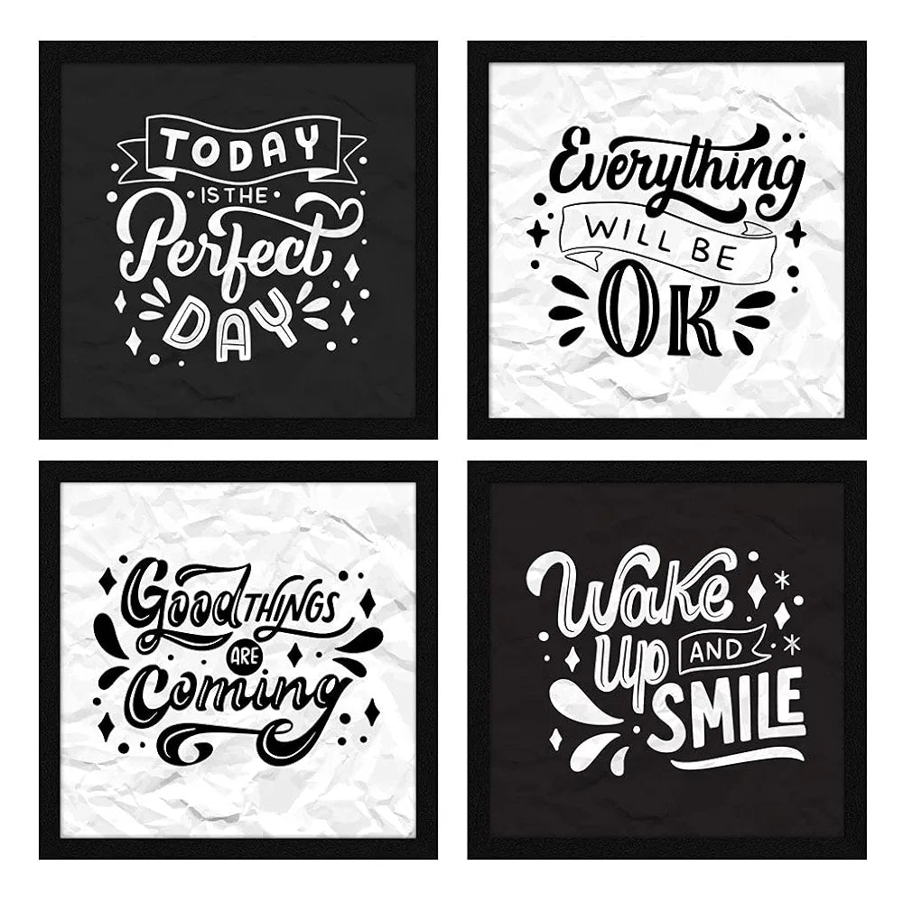 ArtX Paper Motivational Quotes AXJ00141-MOT Good Things Wall Art Painting With Frame Set of 4