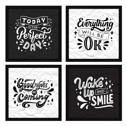 ArtX Paper Motivational Quotes AXJ00141-MOT Good Things Wall Art Painting With Frame Set of 4