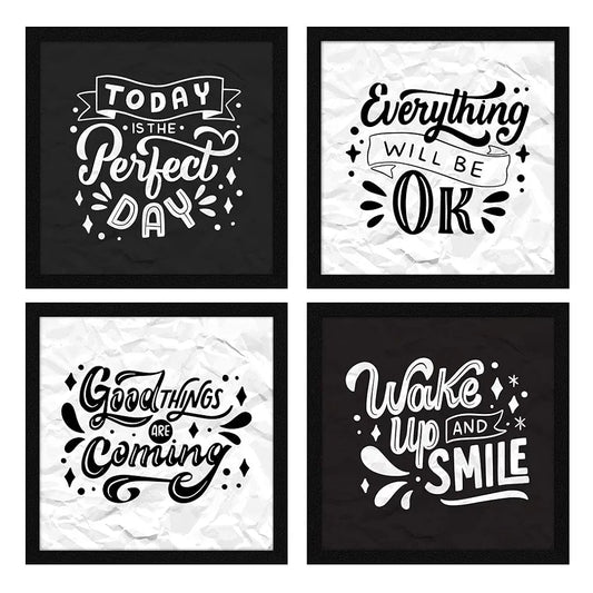 ArtX Paper Motivational Quotes AXJ00141-MOT Good Things Wall Art Painting With Frame Set of 4