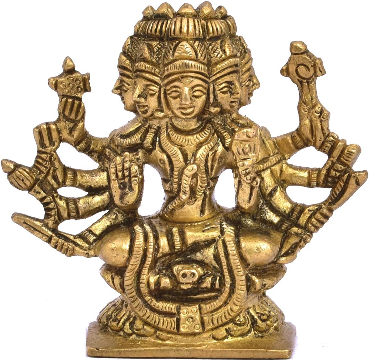 The Advitya Brass Gayatri Devi/ Mata Statue | Idol for Car Dashboard | 5 Face Goddess Savitri Murti