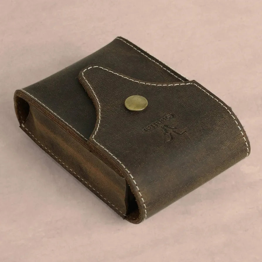 Goatter Leather Material Mens Cigarette & Lighter Cover, Dark Brown 