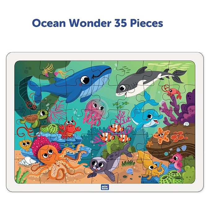 Mini Leaves 2 in 1 Combo | Premium Wooden Ocean Wonder and Alphabet Voyage Combo | Learning Puzzle Set for Kids | 59 Pieces