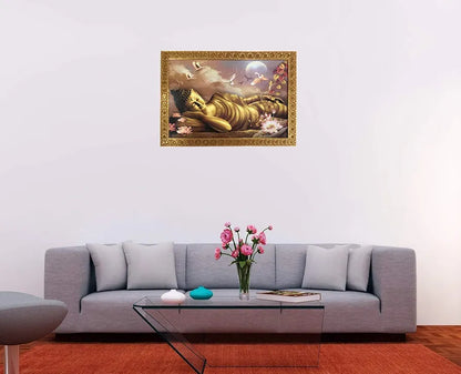 Lifehaxtore Buddha Art Framed Painting for Luck Prosperity Golden Buddha