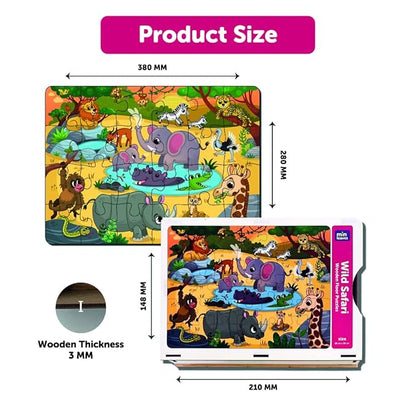 Mini Leaves 24 Piece Puzzle for Kids | Wild Safari Animals Jigsaw Puzzle | Wooden Puzzles for Kids | Educational Toys for Kids